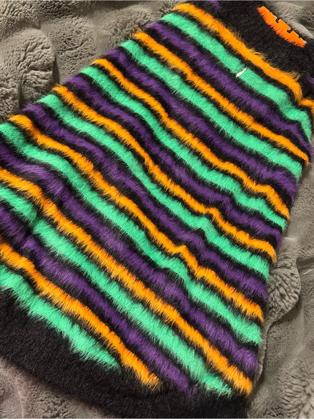 Boots & Barkley XL Sweater Halloween Striped Fuzzy Dog Eyelash Knit Orange Bb